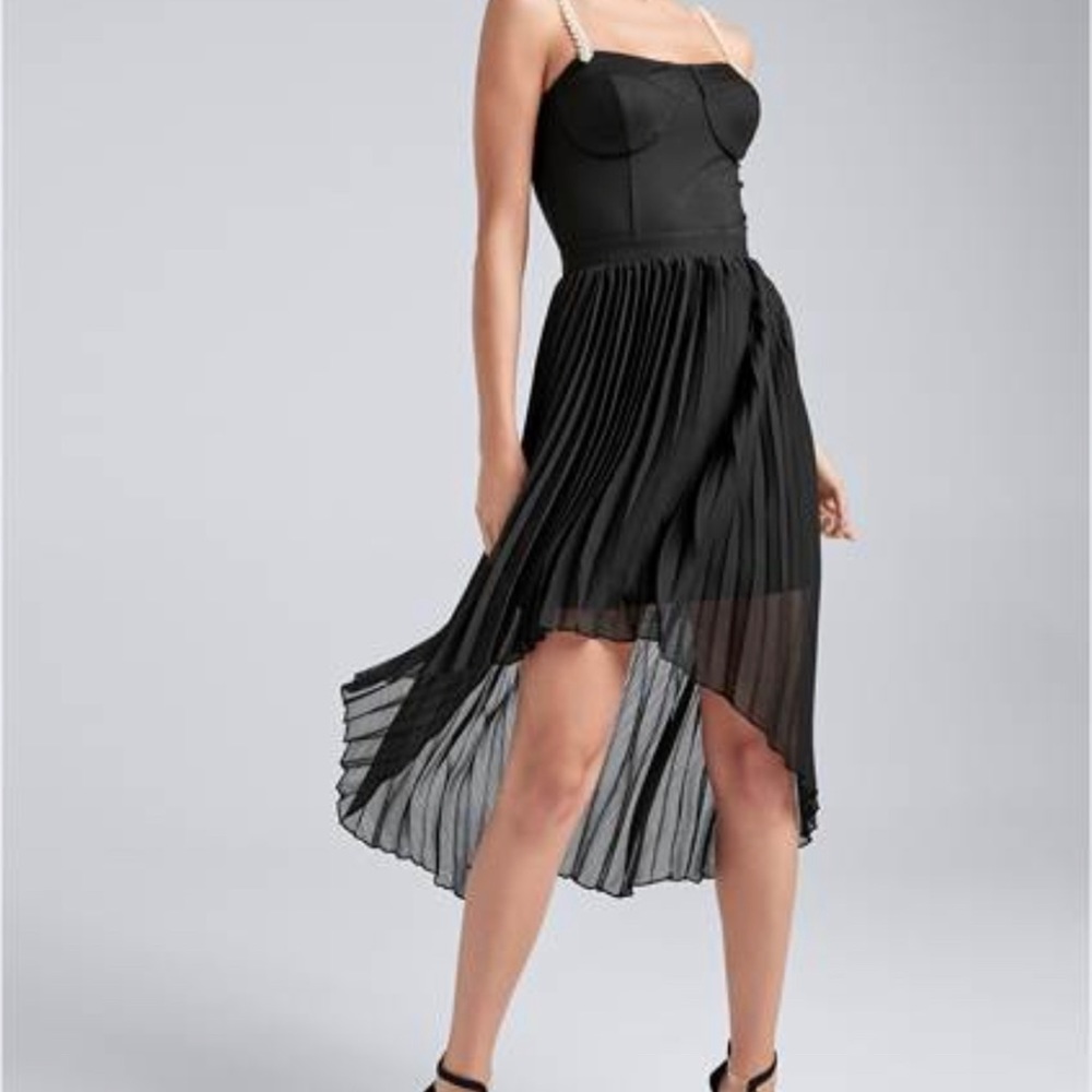 Little black dress peal strapped and pleated